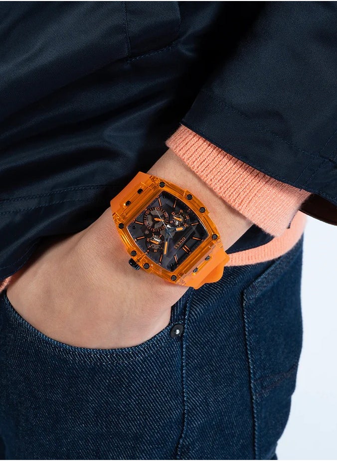 GUESS - Guess Men's Orange Rectangular Nylon Dial Watch - GW0203G10 - Image 1