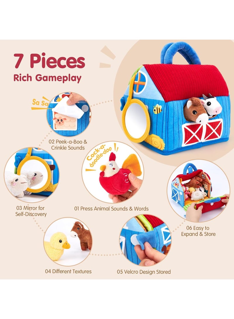 Baby Toys 6+ Months - Surprise Barn with Stuffed Farm Animals with Real Sounds - Montessori Toys for 6 Month Old Baby Gifts Toddlers Sensory Toy 1 Year Old Boy Girl Gifts Infant Toys - Image 4