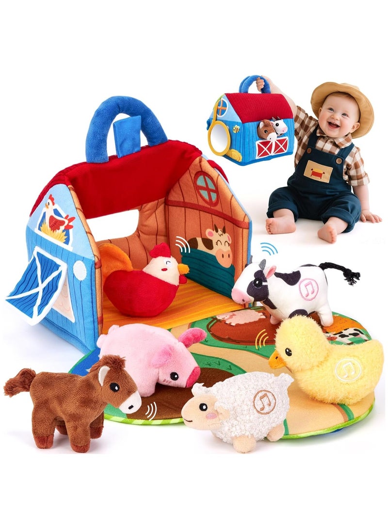 Baby Toys 6+ Months - Surprise Barn with Stuffed Farm Animals with Real Sounds - Montessori Toys for 6 Month Old Baby Gifts Toddlers Sensory Toy 1 Year Old Boy Girl Gifts Infant Toys - Image 1