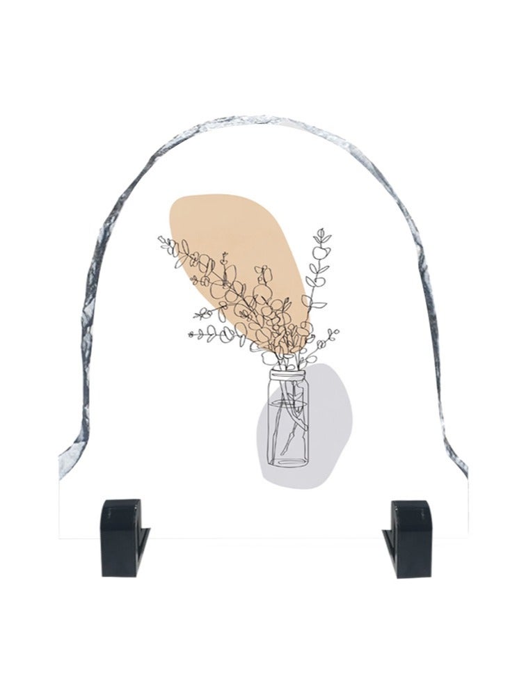 Service Zone Protective Printed White Rock Shape Marble Photo Frame for Table Top Flower Print - Image 1