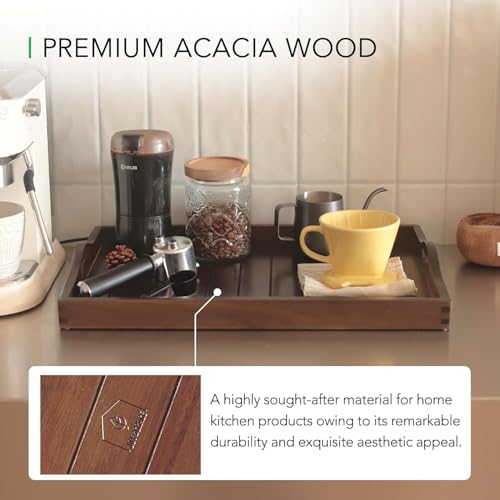 Joy&Grace Large Acacia Wooden Serving Tray with Handles 20 x 14 inch Decorative Coffee Table Ottoman Tray for Living Room Extra Large for Kitchen Dinner Food Bar Breakfast in Bed (Dark Brown) - Image 2