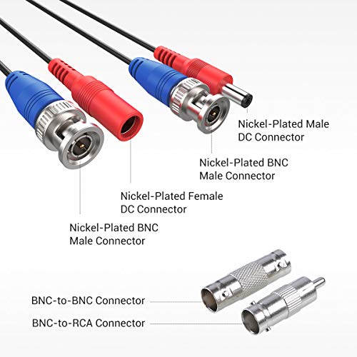 SANNCE 4-Pack 100ft BNC Video and Power Security Camera Cable with BNC Connectors and RCA Adapters for CCTV Camera System 100pcs Cable Clips (Black) - Image 4