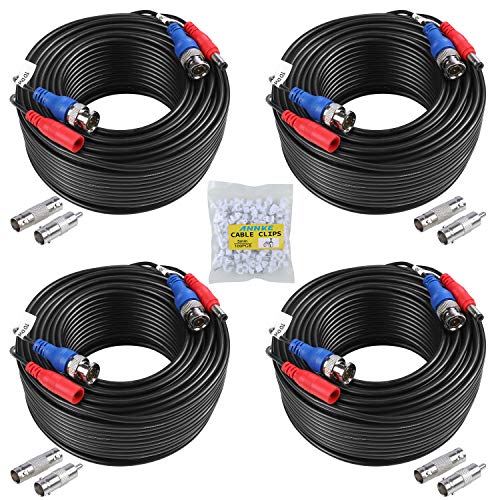 SANNCE 4-Pack 100ft BNC Video and Power Security Camera Cable with BNC Connectors and RCA Adapters for CCTV Camera System 100pcs Cable Clips (Black) - Image 2