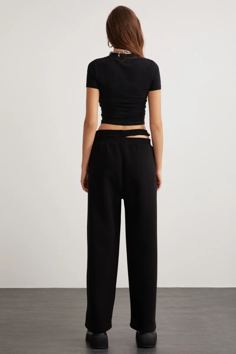 جريميلانج Bruixa Women's Fleece Soft Waist Detailed Black Sweatpants