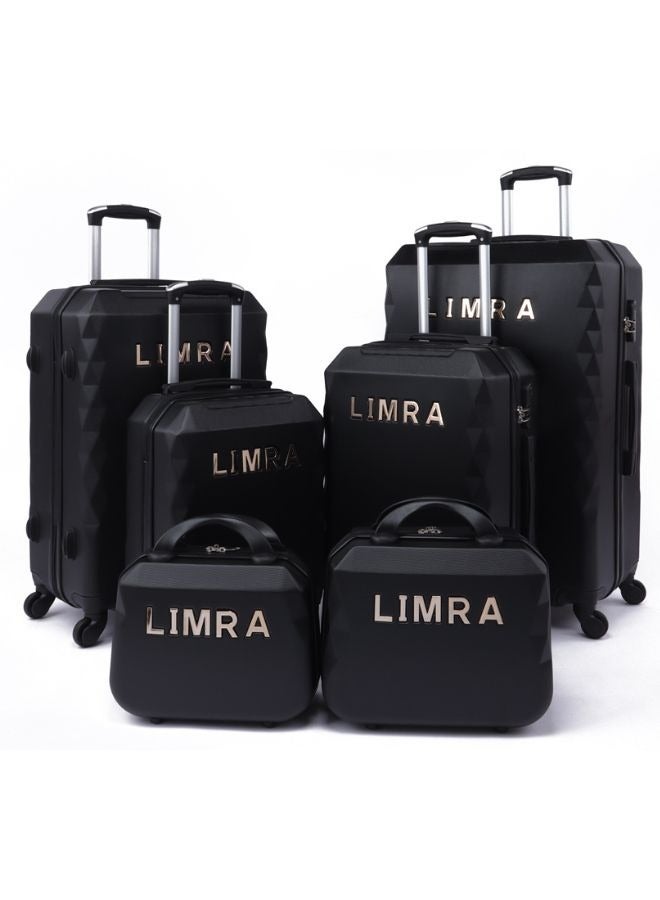 ليمرا طقم شنط سفر مكون من 6 حقائب أمتعة بعجلات و بتصميم صلب أسود - Image 1