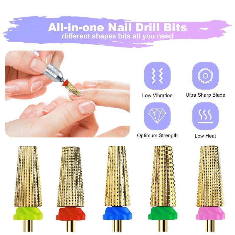 5-In-1 Nail Drill Bit Green Tungsten Steel Quick Gel Polish Removal Nail Grinding Head - Efficient Manicure Pedicure Tool for Professional Nail Art & At-Home Nail Care - Image 2