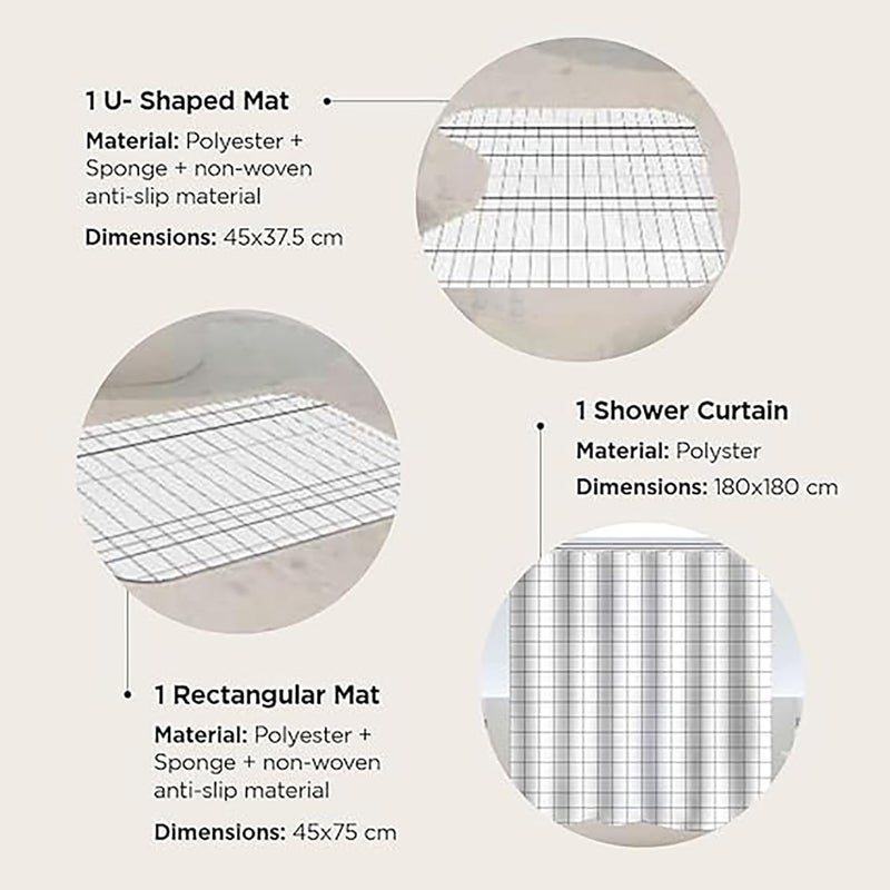 Homestic Shower Curtain & Bathmat Set | Non-Slip Bath mats for Bathroom | Easy-Slide Curtains | Polyester Curtain or Bathmat for Bath D?cor | YX0029-3T | 3 Pcs Set | Multicolor - Image 3