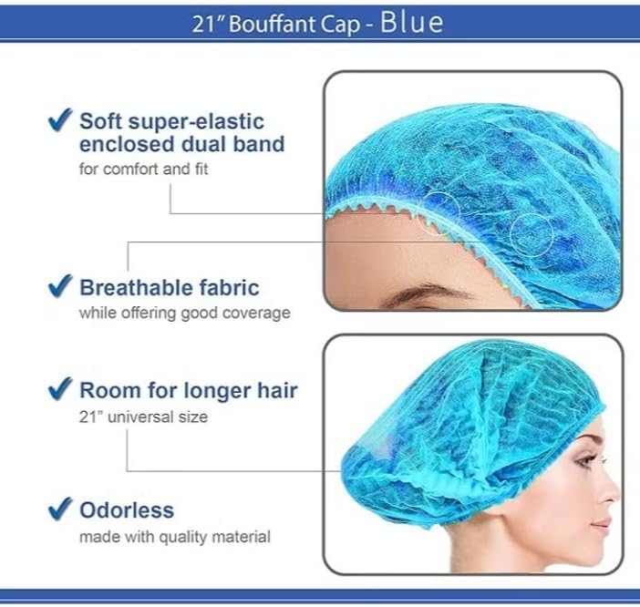 YASHFEEN 200-Piece Disposable Surgical Caps, Hair Net Elastic Dust Cap for Food Service Kitchen Head Cover (Blue) - Image 1