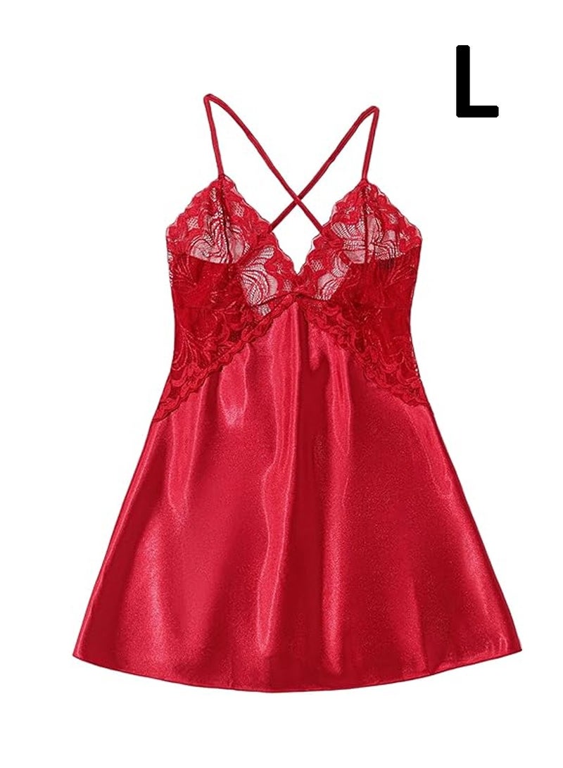 لاسيدو الدانتيل الزهرية V-Neck بلا أكمام جوف خارج الملابس الداخلية الليلية مجموعة، L رمز - Image 1