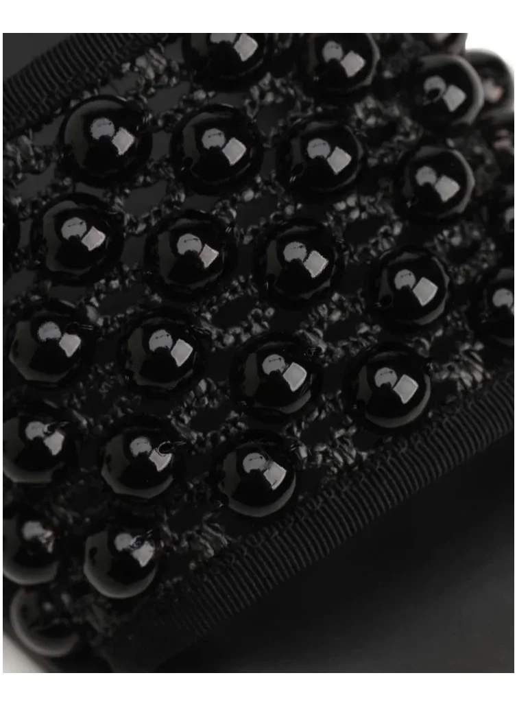 La Giostra Women's Textile Flat Flatform Mules Decoration With Beads Black