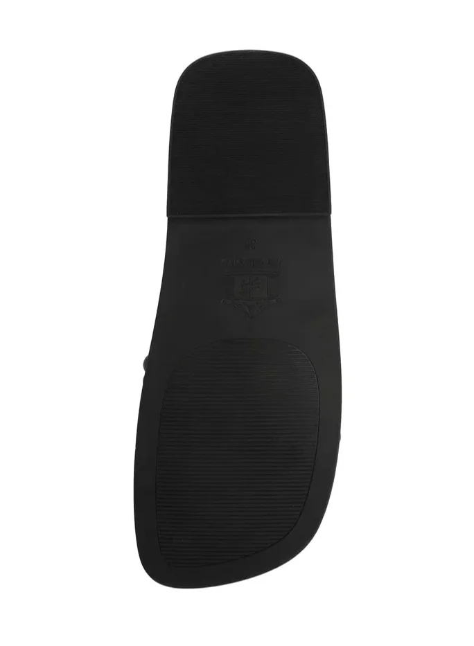 La Giostra Women's Textile Flat Flatform Mules Decoration With Beads Black