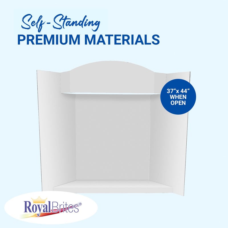Royal Brites Stage-It Display Board, 37" x 44" 5 Pack Tri-fold Presentation Board with 3D Pop-Out Header & Shelf, White Corrugated Board for Science Fairs, School Projects, Work Presentations - 5 Pack - Image 4