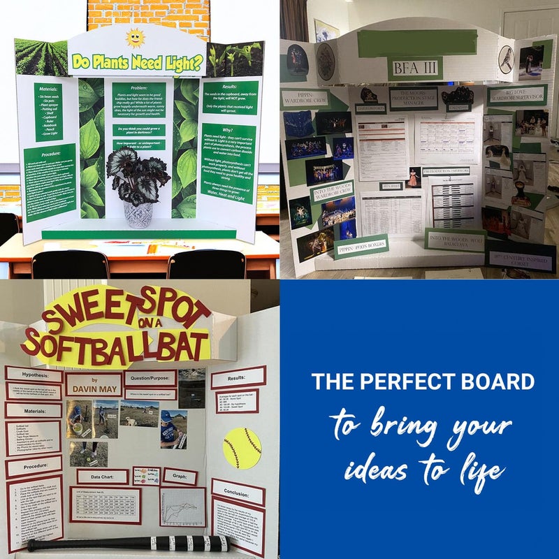Royal Brites Stage-It Display Board, 37" x 44" 5 Pack Tri-fold Presentation Board with 3D Pop-Out Header & Shelf, White Corrugated Board for Science Fairs, School Projects, Work Presentations - 5 Pack - Image 5
