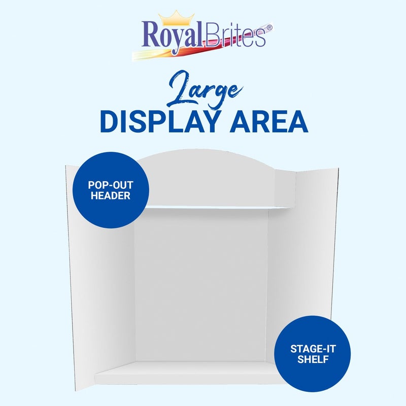 Royal Brites Stage-It Display Board, 37" x 44" 5 Pack Tri-fold Presentation Board with 3D Pop-Out Header & Shelf, White Corrugated Board for Science Fairs, School Projects, Work Presentations - 5 Pack - Image 3