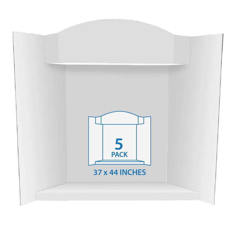 Royal Brites Stage-It Display Board, 37" x 44" 5 Pack Tri-fold Presentation Board with 3D Pop-Out Header & Shelf, White Corrugated Board for Science Fairs, School Projects, Work Presentations - 5 Pack - Image 1