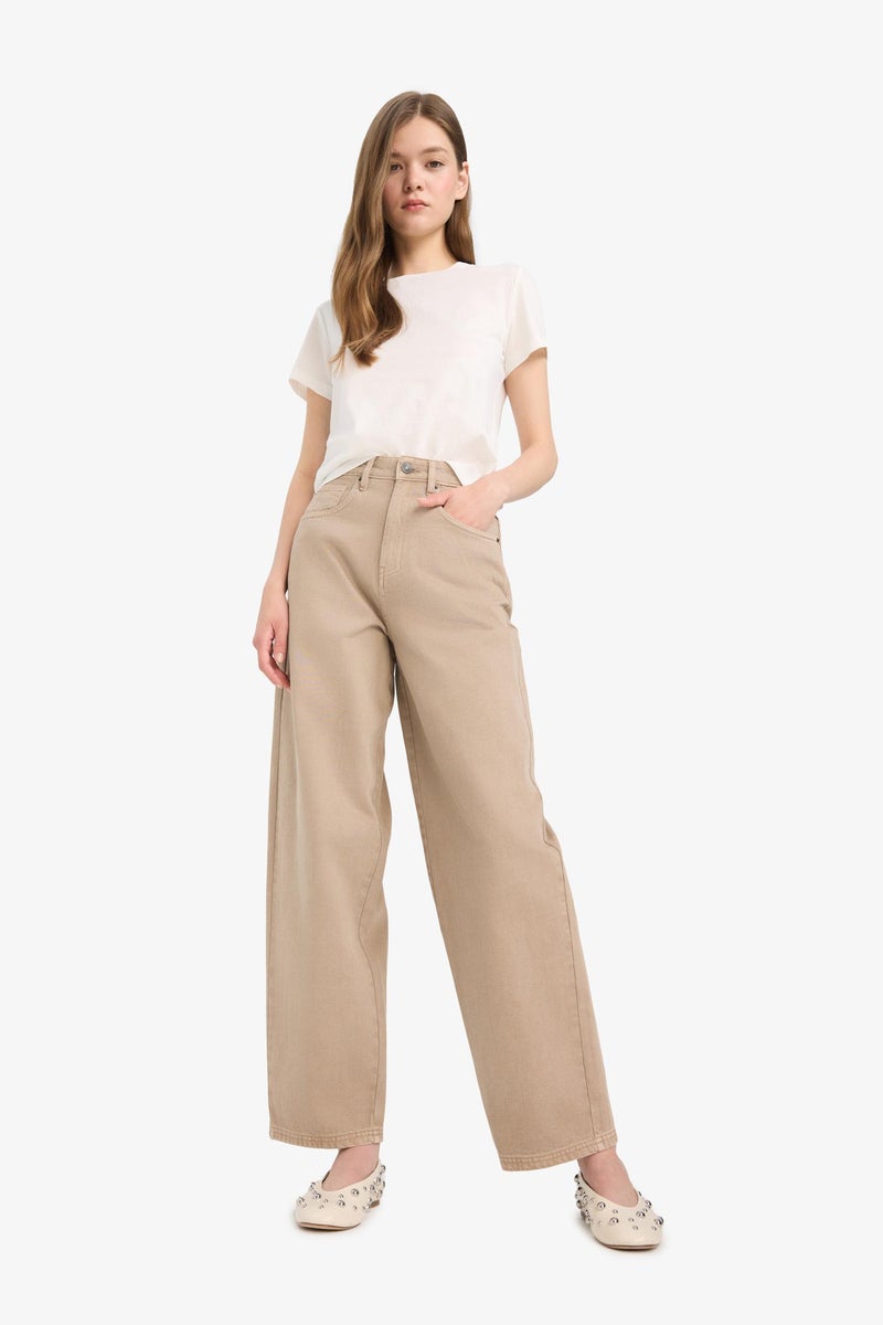 DeFacto Beige Woman Baggy Fit Gabardine Trousers Casual - Image 2