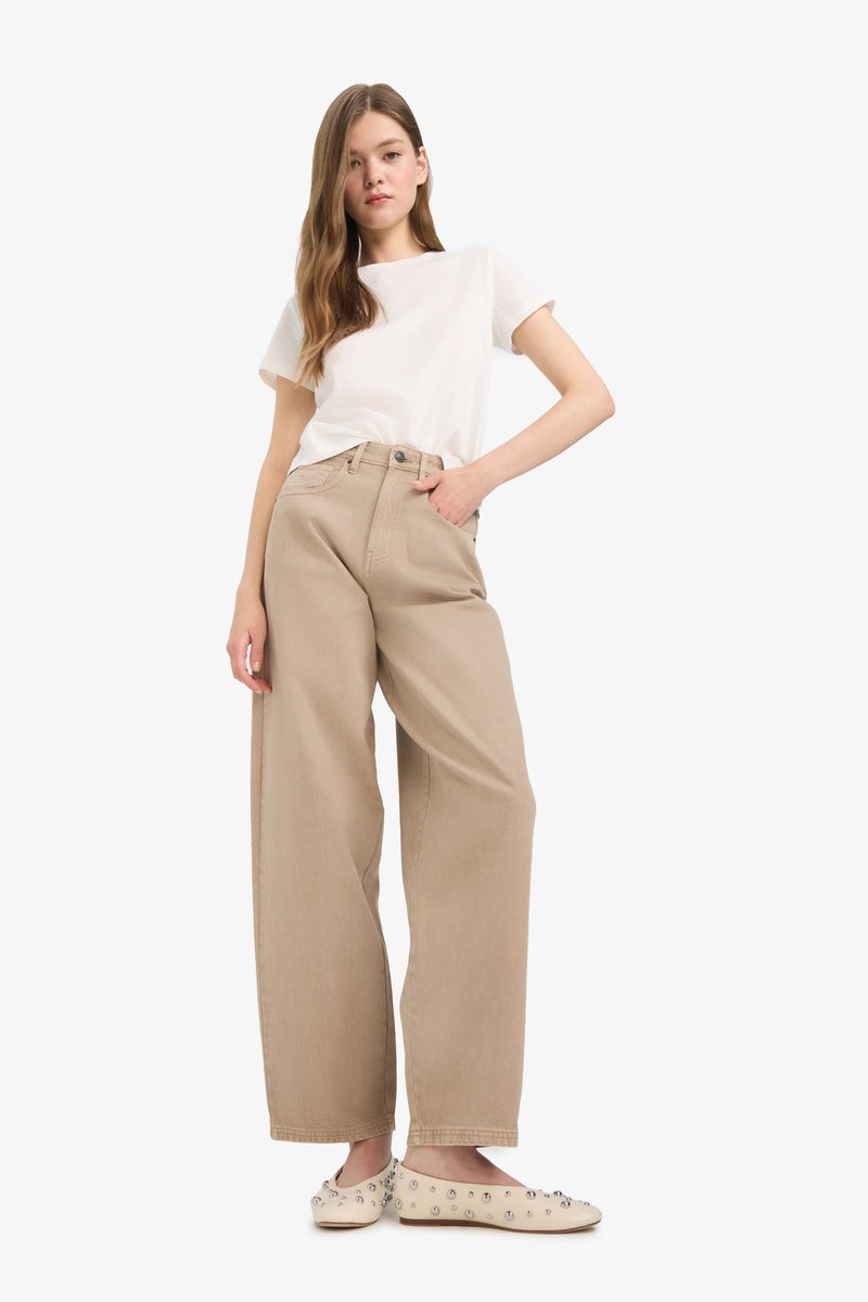DeFacto Beige Woman Baggy Fit Gabardine Trousers Casual - Image 4