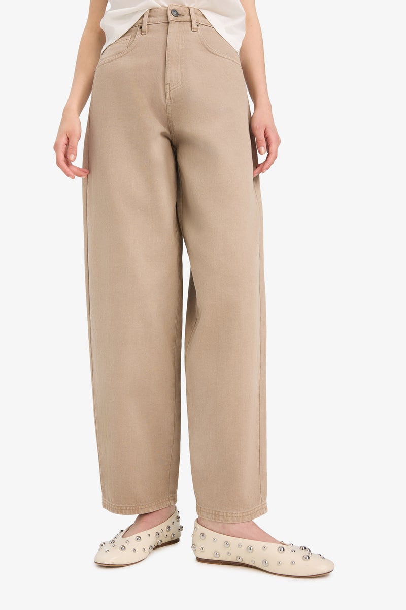 DeFacto Beige Woman Baggy Fit Gabardine Trousers Casual - Image 5