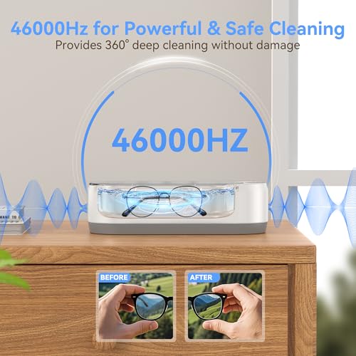 KUNPHY Ultrasonic Jewelry Cleaner, Jewelry Cleaner Machine 12oz 46KHz, Professional Sonic Cleaner with One-Touch Operation, Sonic Cleaner for Rings, Glasses, Jewelry, Dentures White - Image 2