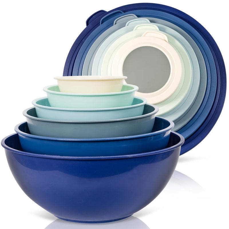 WHYSKO Mixing Bowl Set, 12 Piece Colorful Plastic Mixing Bowls with Lids Set for Food Prep Storage and Serving, Microwave and Dishwasher Safe for Kitchen Baking Cooking - Image 1