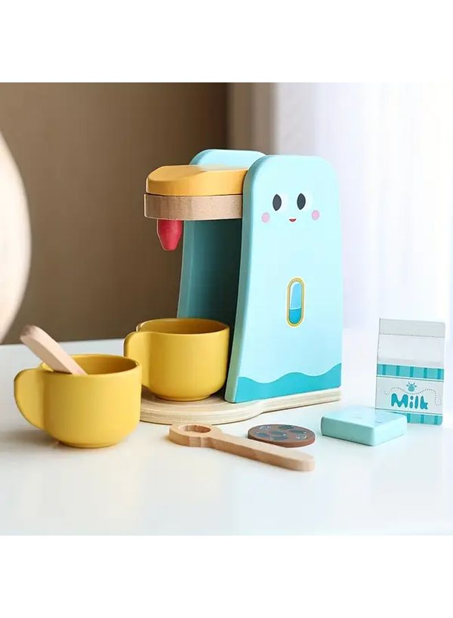 Recycled Wood Coffee Machine Kitchen Playset With Press Mix Lever Toy Food - Image 3