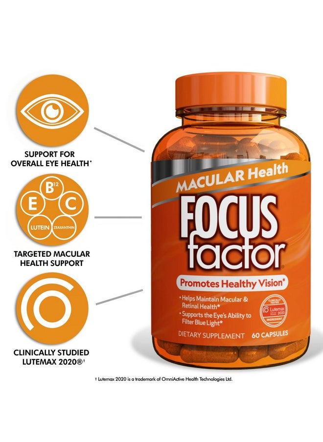 Focus Factor - Focus Factor Macular Health Formula (60 Count) - Eye Vitamins for Macular Support - Lutein and Zeaxanthin Supplement with Folate, Vitamin B12, Vitamin C, Vitamin E, Lutemax 2020® - Eye Health Support - Image 1