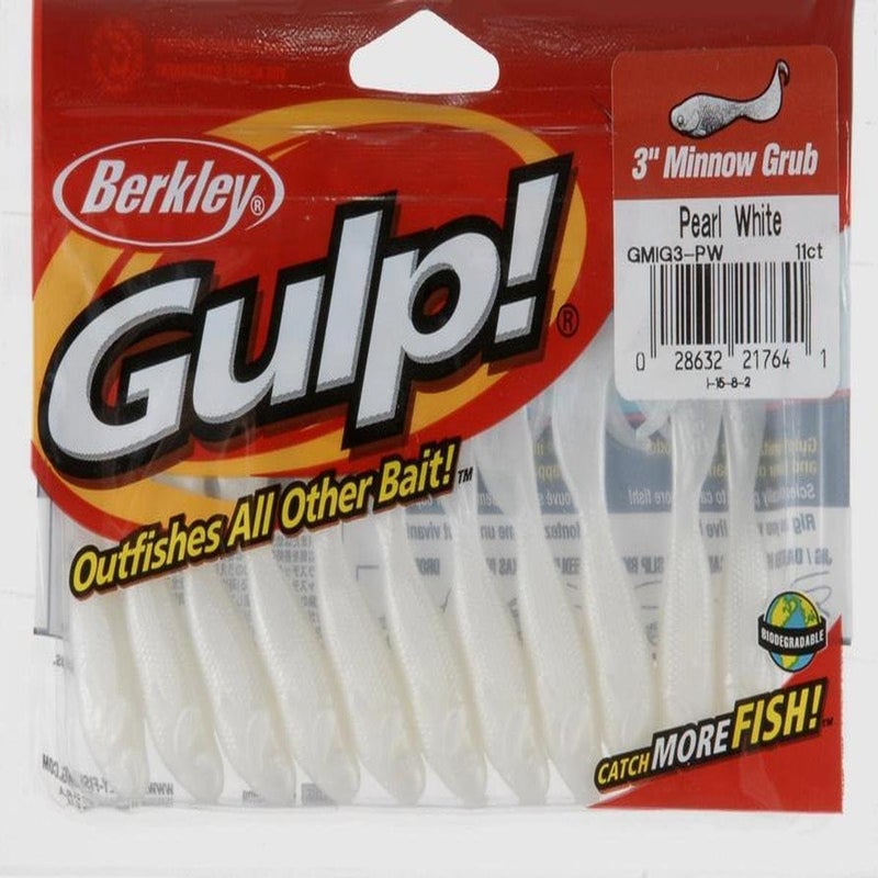 Berkley Gulp! 3-Inch Pearl White Minnow Grub Fishing Soft Bait - 11 Count - Image 1