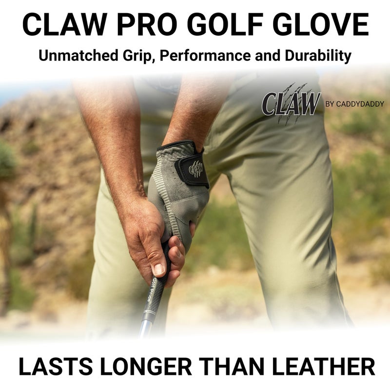 CaddyDaddy Claw PRO Golf Gloves for Men | Flex-Mesh Suede/Design for Cool Ventilation | Lasts 3-5 Times Longer Than Leather | Silicone-Web Coating for Maximum Grip | Washable | Grey | LH-XL - Image 2