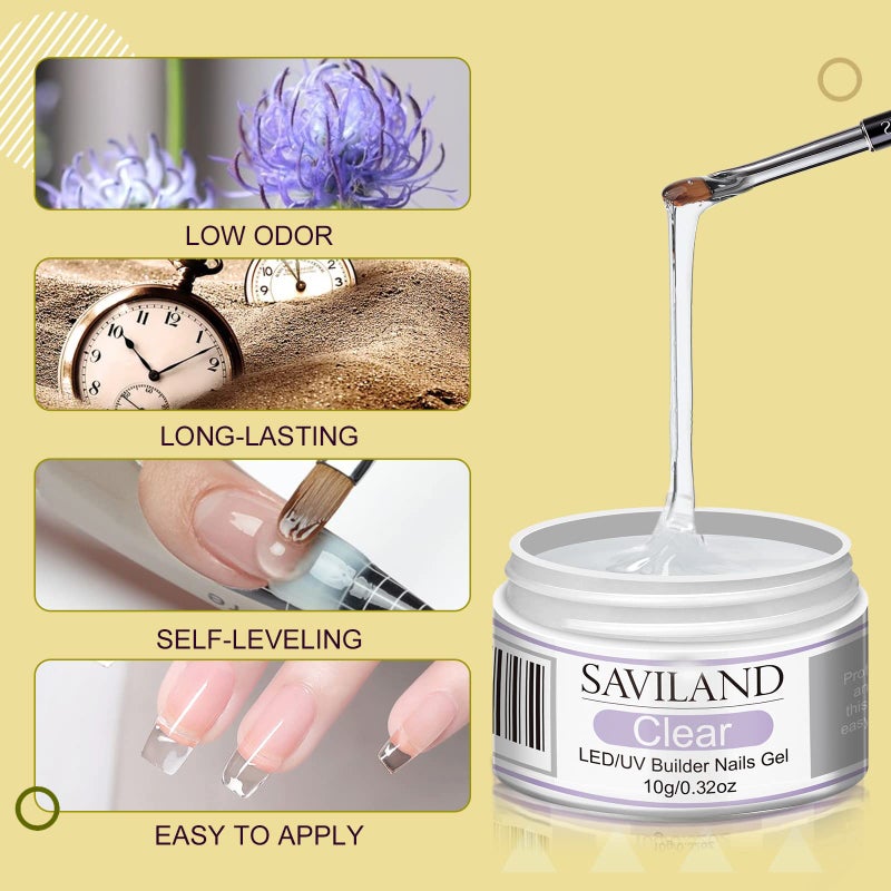 SAVILAND Builder Nail Gel Kit: 4 Colors Thickening Builder Nail Gel Clear White Pink Nudes Nail Strengthener Soak Off U V Extension Gels with 100PCS Forms Brush Pen Manicure Tools Home Salon DIY - Image 5