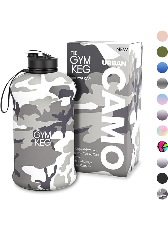 Zaboon - Keg Official Sports 2L Water Bottle (2.2 L) Insulated Sleeve | Carry Handle | Fitness Exercise Large Gym 2 Litre Water Bottle | Ecofriendly Bpa Free 40% Thicker Plastic (Urban Camo) - Image 1