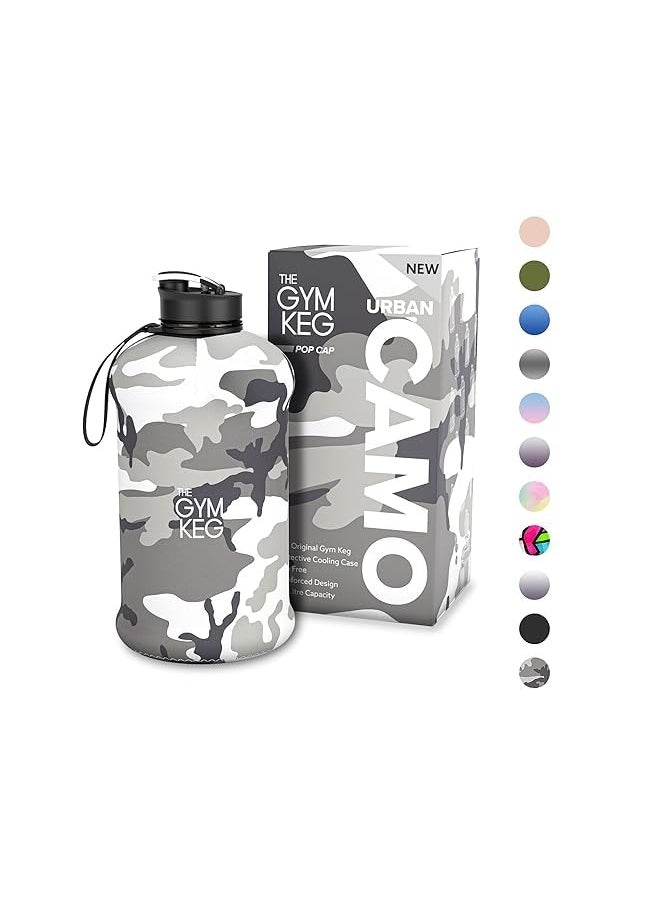 Zaboon - Keg Official Sports 2L Water Bottle (2.2 L) Insulated Sleeve | Carry Handle | Fitness Exercise Large Gym 2 Litre Water Bottle | Ecofriendly Bpa Free 40% Thicker Plastic (Urban Camo) - Image 1