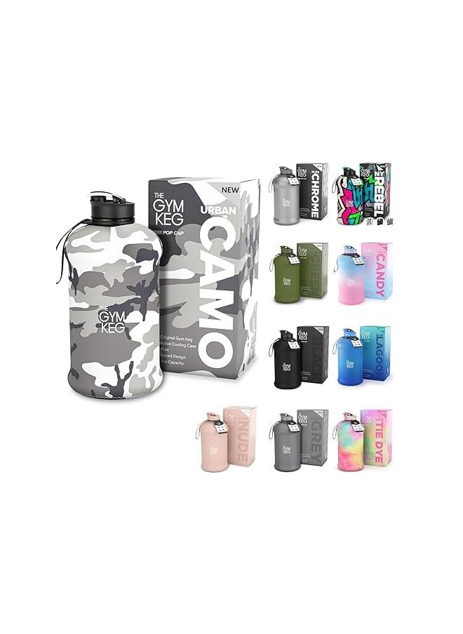 Zaboon - Keg Official Sports 2L Water Bottle (2.2 L) Insulated Sleeve | Carry Handle | Fitness Exercise Large Gym 2 Litre Water Bottle | Ecofriendly Bpa Free 40% Thicker Plastic (Urban Camo) - Image 1