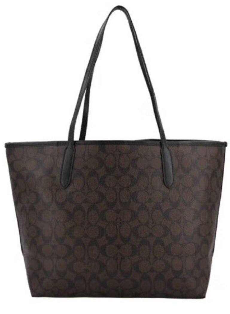 كوتش اوت ليت كوتش سيتي حقيبة حمل مبدع طباعة نسائية أزياء متعددة الوظائف سعة كبيرة الحجم بني غامق حقيبة حمل - Image 2