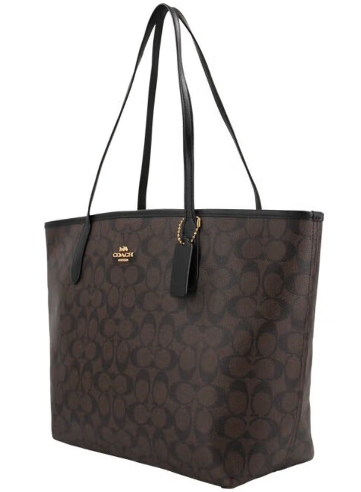 كوتش اوت ليت كوتش سيتي حقيبة حمل مبدع طباعة نسائية أزياء متعددة الوظائف سعة كبيرة الحجم بني غامق حقيبة حمل - Image 3