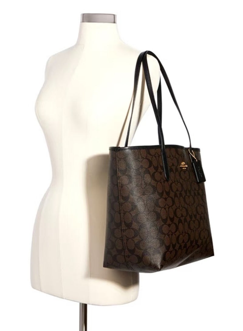 كوتش اوت ليت كوتش سيتي حقيبة حمل مبدع طباعة نسائية أزياء متعددة الوظائف سعة كبيرة الحجم بني غامق حقيبة حمل - Image 5