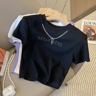 Chain Letter Print Crop Tee Summer Black ice silk feel fabric] - pzsku/ZB9222134EBA431268632Z/45/1746223285/3b5ff4cd-d6e4-4961-8a0b-8531078730b9