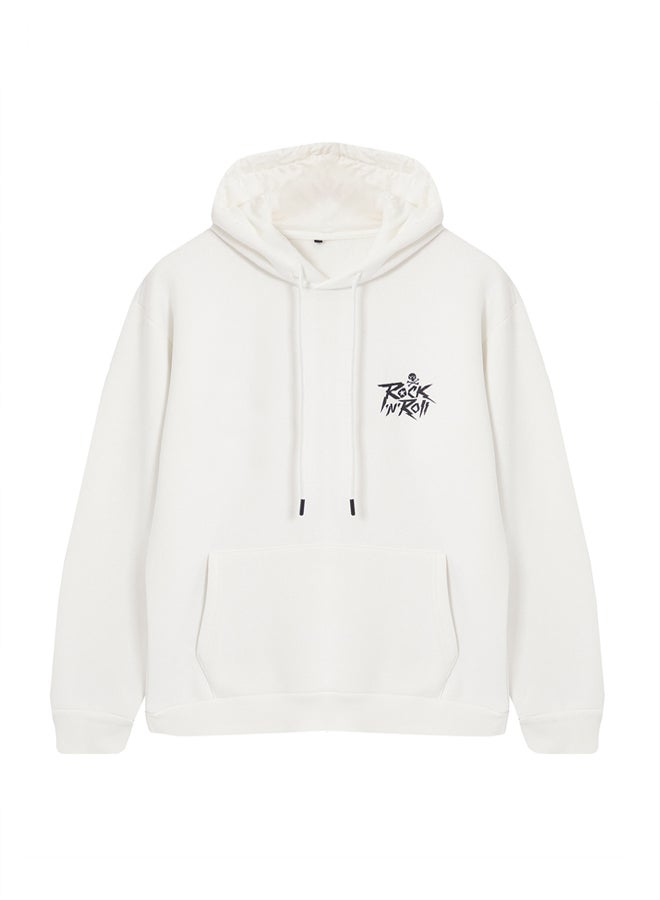 trendyol Ecru Oversize/Wide Cut Polar Fleece Hooded Rock Printed Sweatshirt - Image 4