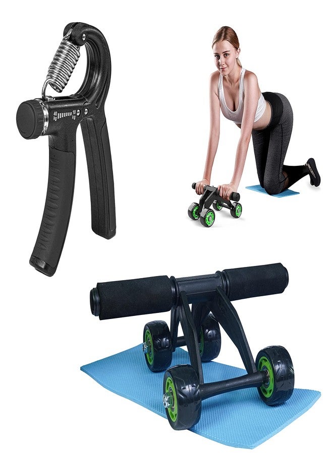MANOGYAM 4 Wheel Ab Roller with Hand Gripper | Adjustable Hand Gripper | Ab Exerciser | Hand Grip Strengthener | Finger Exerciser | Fitness Accessories | Home Workout - Image 1