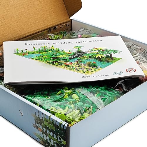 ZHX Rainforest Jungle Bridge Building Block Toys with 2pcs Baseplates(10x10 inches Each) Garden Bricks Accessories Bush Flowers Animals Coconut Trees for Classic Brick Block Toys - Image 5