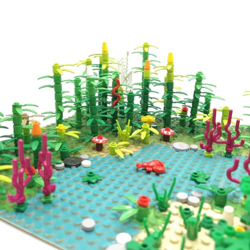 ZHX Rainforest Jungle Bridge Building Block Toys with 2pcs Baseplates(10x10 inches Each) Garden Bricks Accessories Bush Flowers Animals Coconut Trees for Classic Brick Block Toys - Image 4