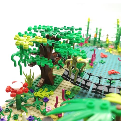 ZHX Rainforest Jungle Bridge Building Block Toys with 2pcs Baseplates(10x10 inches Each) Garden Bricks Accessories Bush Flowers Animals Coconut Trees for Classic Brick Block Toys - Image 2
