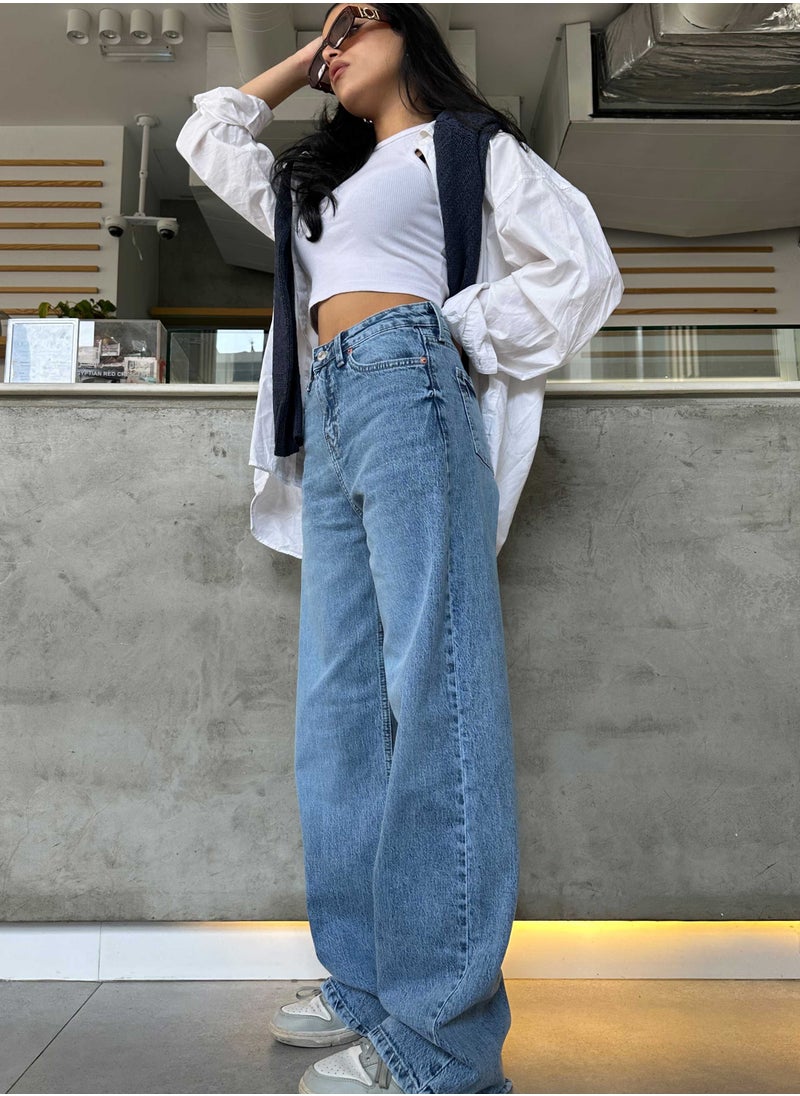 CIZARO - Ultra Comfort - Wide Leg - Sky Blue Wash Jeans. - Image 1