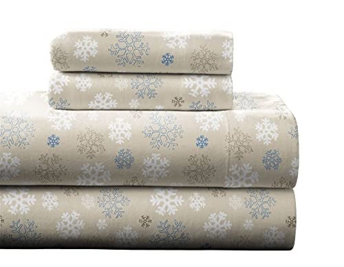 Pointehaven Flannel 170 GSM Sheet Set,Queen Snow Flakes Oatmeal - Image 1