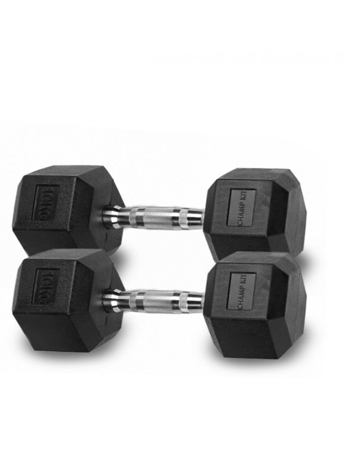 CHAMP KIT CHAMPKIT Rubber Hex Dumbbells set of pairs , for Exercises, Strength training equipment and Home gym accessories, 10KG - Image 1