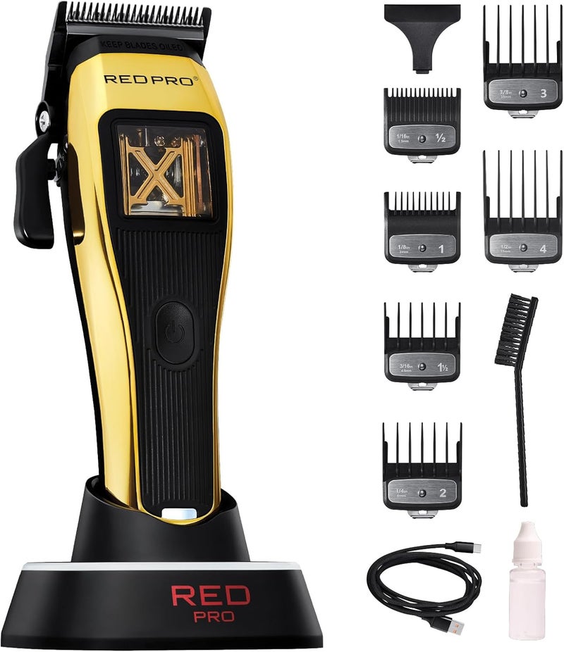 RED Pro XKing Cordless Hair Clipper for Men Hair Cutting Strong  Fast Vector Motor DLC Diamond Like Carbon Coated Blade Rechargeable USBC Charging Cradle 6 Guards Gold
