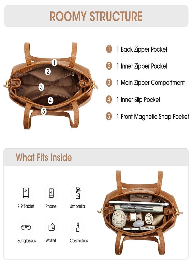 Kattee Genuine Leather Shoulder Purse for Women, Hobo Tote Handbags with Drawstring and Zipper Compartment for Travel, Brown - Image 5