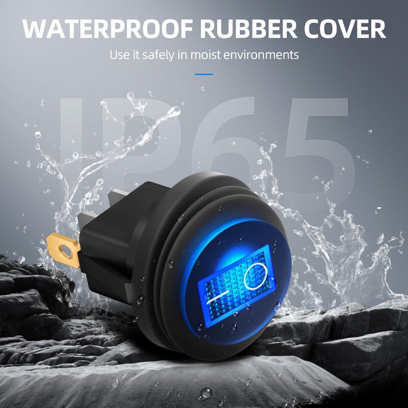 DaierTek UL Listed Waterproof Round Rocker Switch with Shell 12V Blue LED Rocker Toggle Switch Lighted ON Off SPST 3 Pin Rocker Switch 12 Volt for Marine Automotive RV Truck -2PCS - Image 4