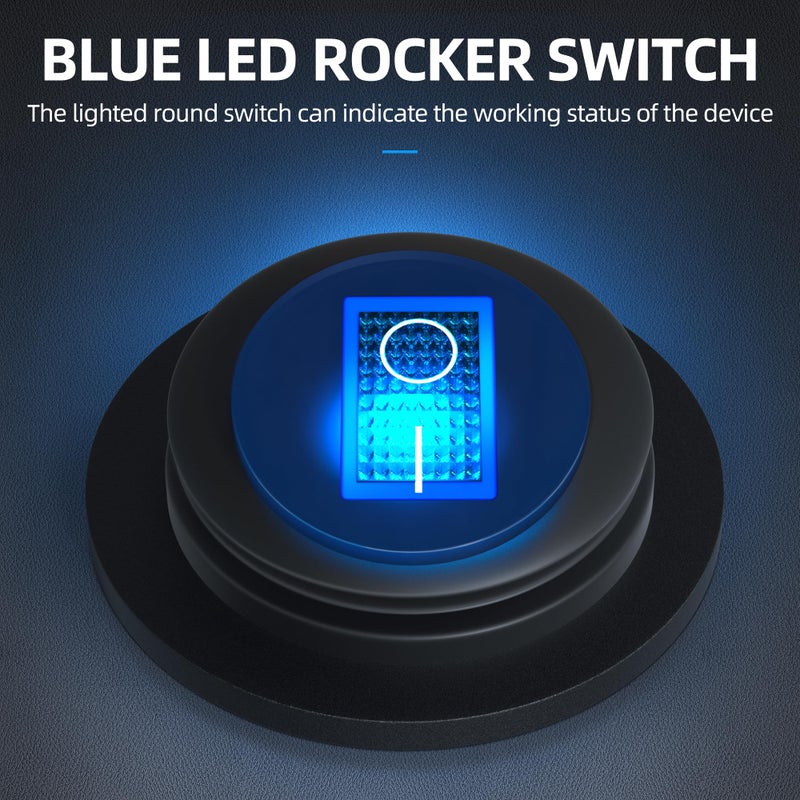 DaierTek UL Listed Waterproof Round Rocker Switch with Shell 12V Blue LED Rocker Toggle Switch Lighted ON Off SPST 3 Pin Rocker Switch 12 Volt for Marine Automotive RV Truck -2PCS - Image 3