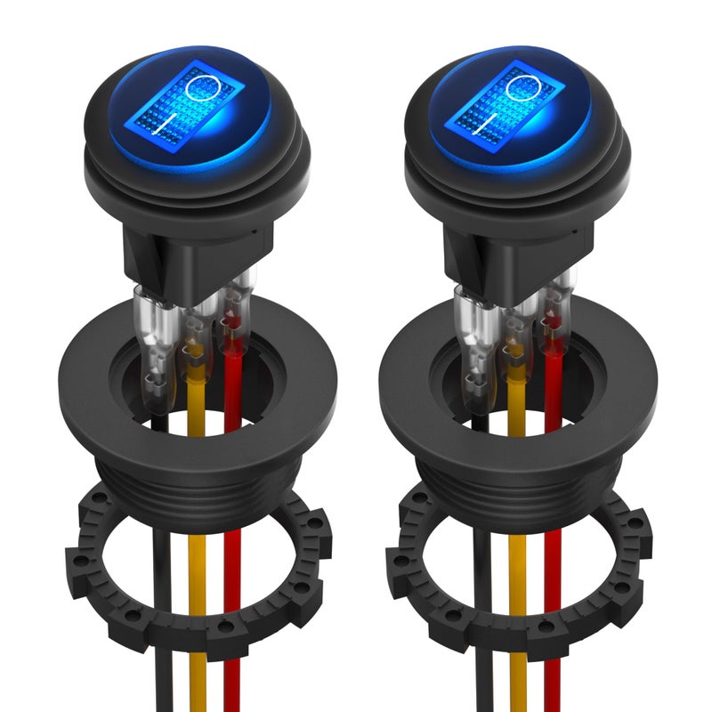 DaierTek UL Listed Waterproof Round Rocker Switch with Shell 12V Blue LED Rocker Toggle Switch Lighted ON Off SPST 3 Pin Rocker Switch 12 Volt for Marine Automotive RV Truck -2PCS - Image 1