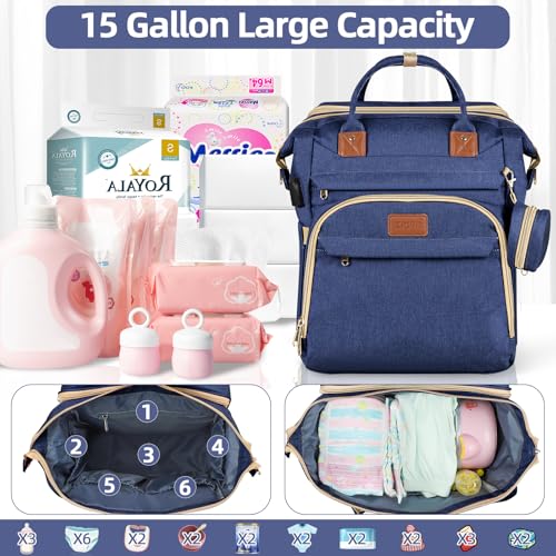 ZRSUN Baby Diaper Bag Backpack,Baby Shower Gifts, Multifunctional Travel Diaper Bag, Gifts for Mom with Portable Diaper Pad (Blue) - Image 2